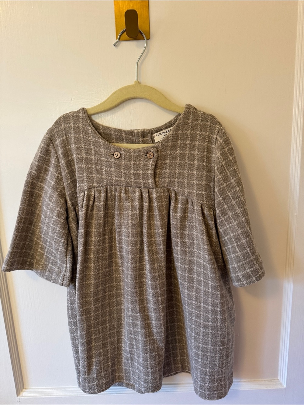 NWOT 1 + In the Family Girls Plaid Gray Dress with Button Accent
